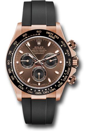 Replica Rolex Everose Gold Cosmograph Daytona 40 Watch 116515LN Chocolate Index Dial Black Oysterflex Strap